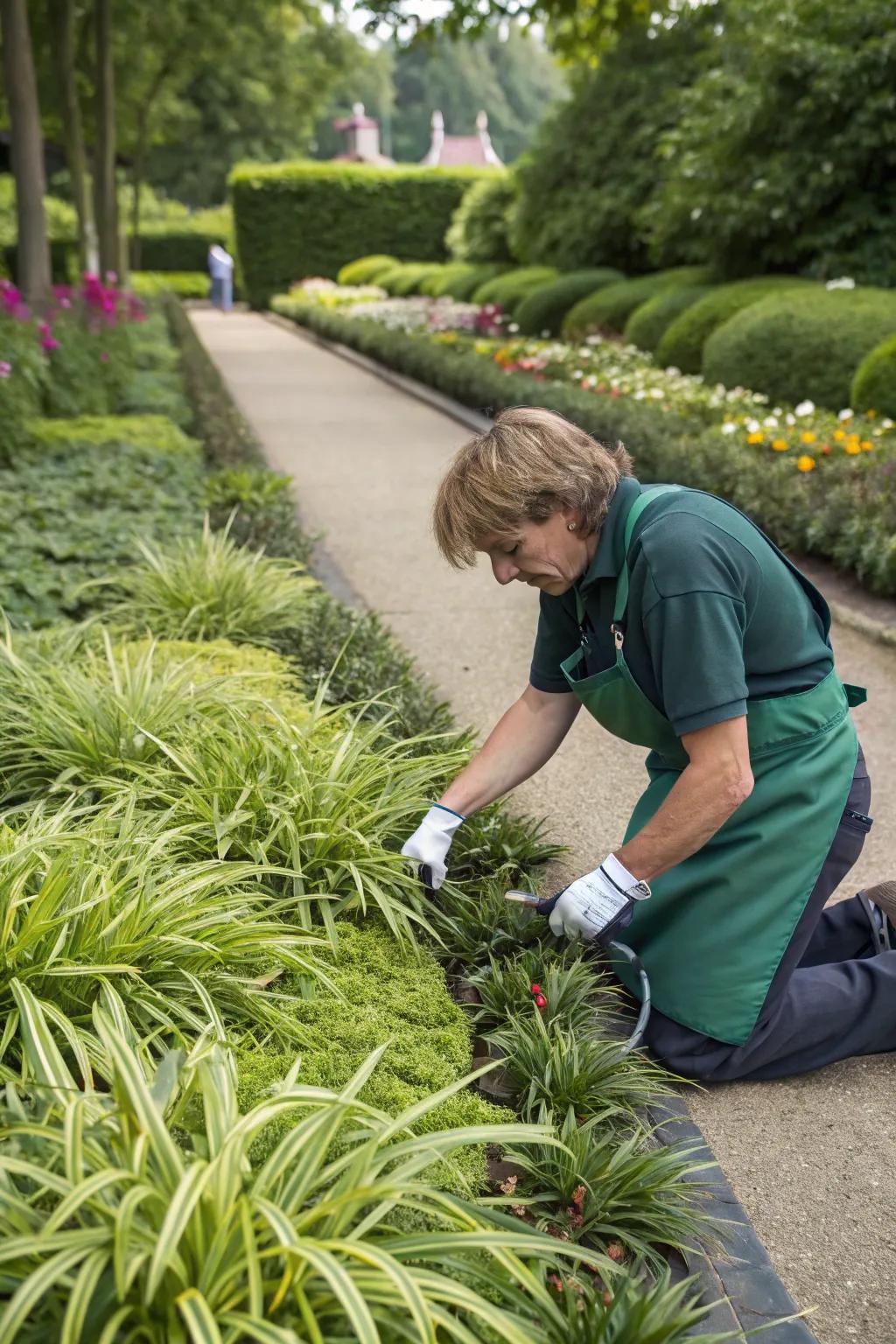 A thriving liriope border, maintained with care and attention.