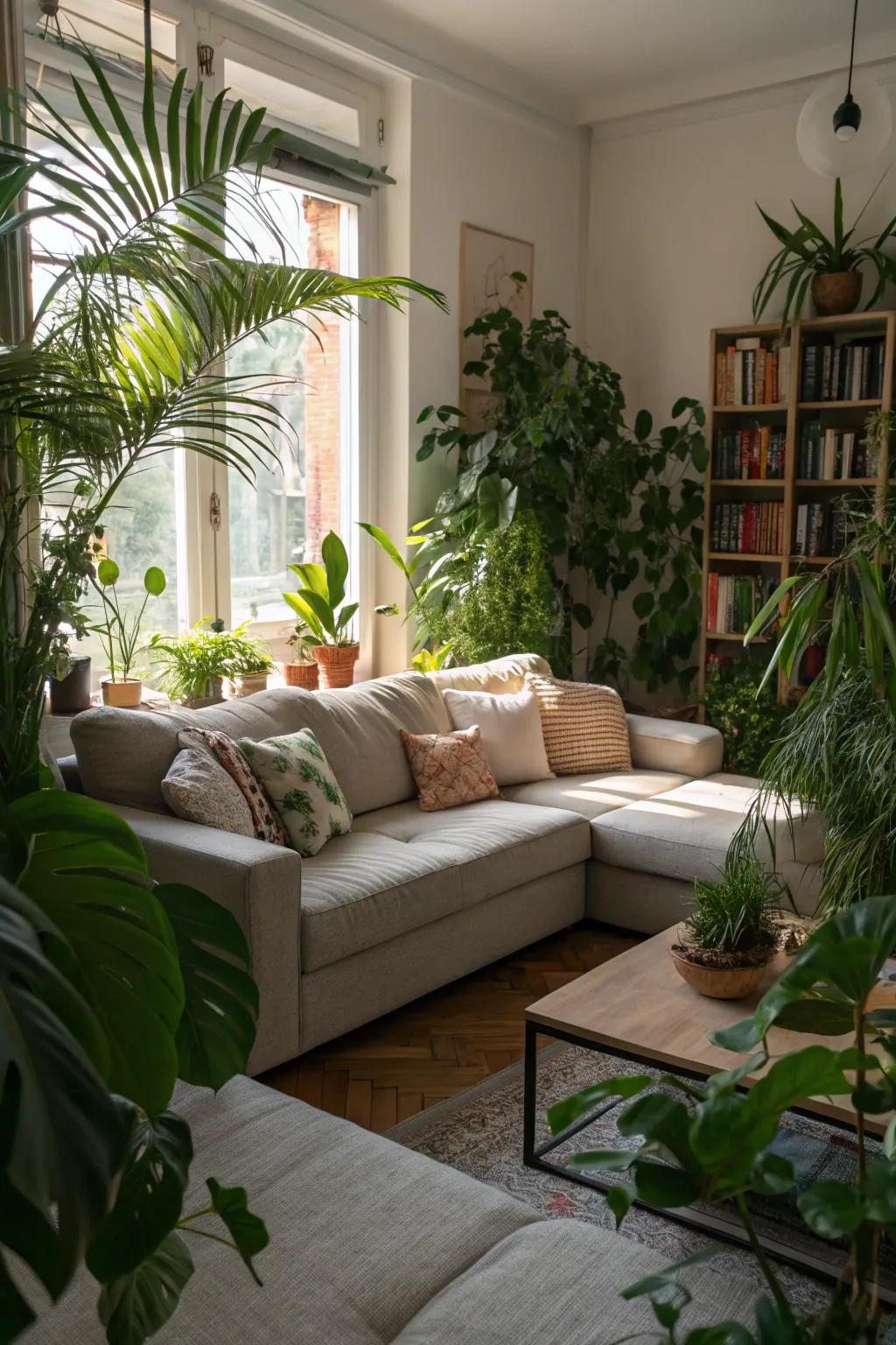 Greenery adds a fresh and lively touch to the sectional area.