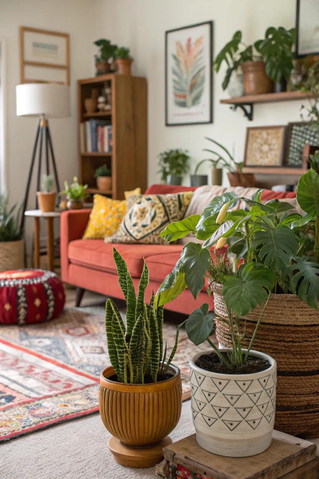 A varied mix of planters births a unique ambiance.