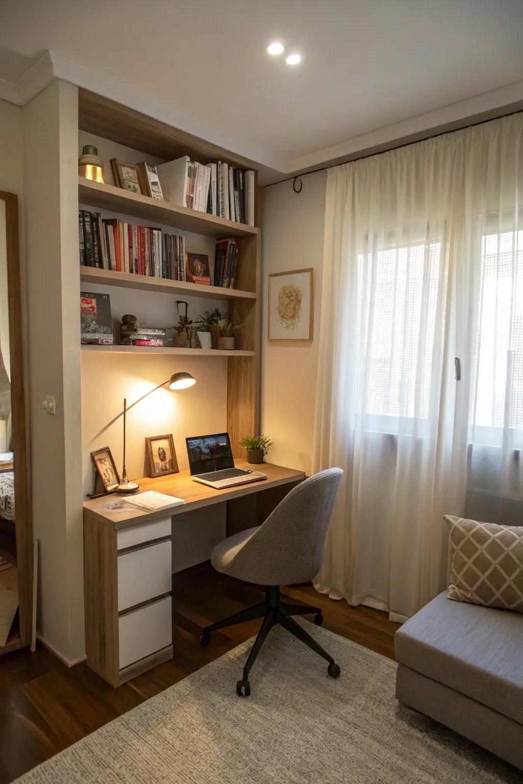 A small desk makes the most of space in small areas.