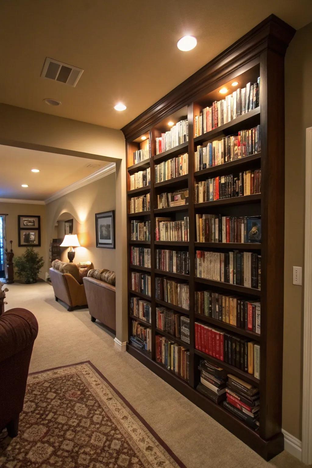 A literary display creates a dramatic and inviting atmosphere in your living room.