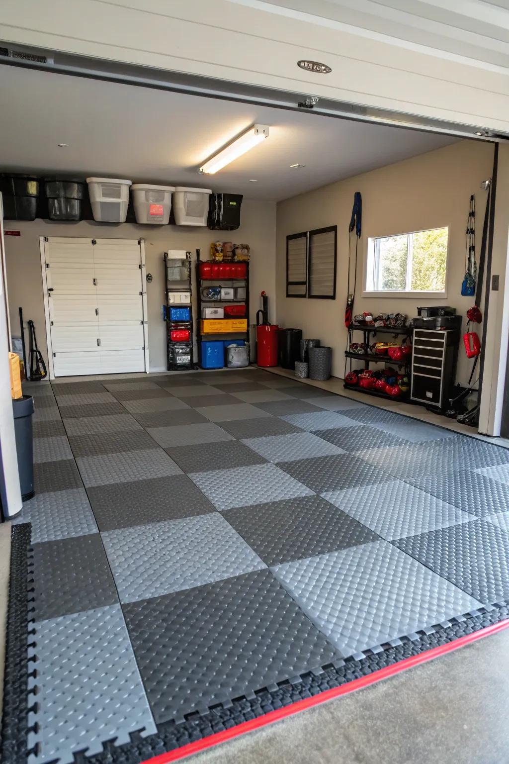 Modular flooring delivers a sleek finish without an expensive price.