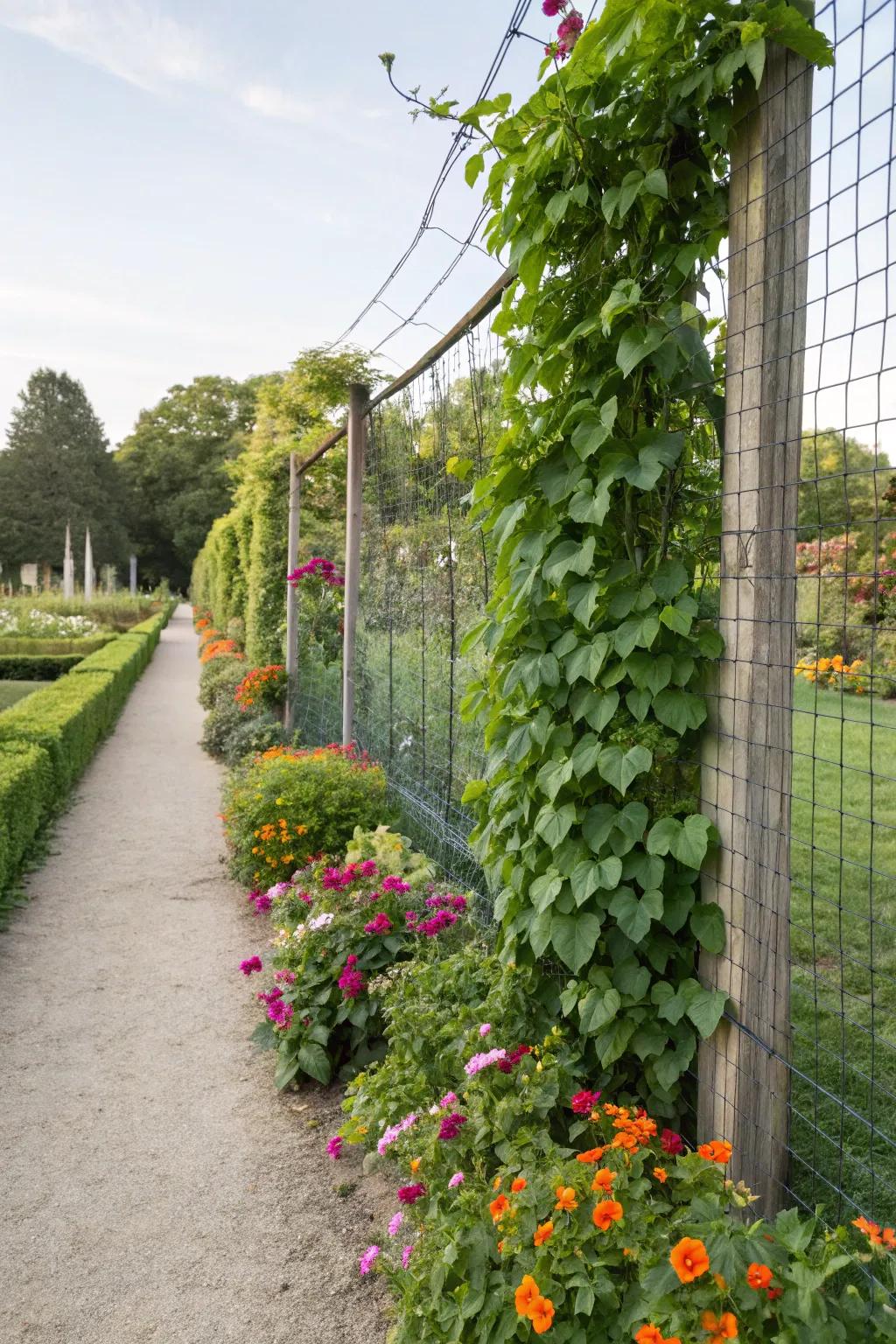 Utilize poultry netting for a verdant and economical fence.