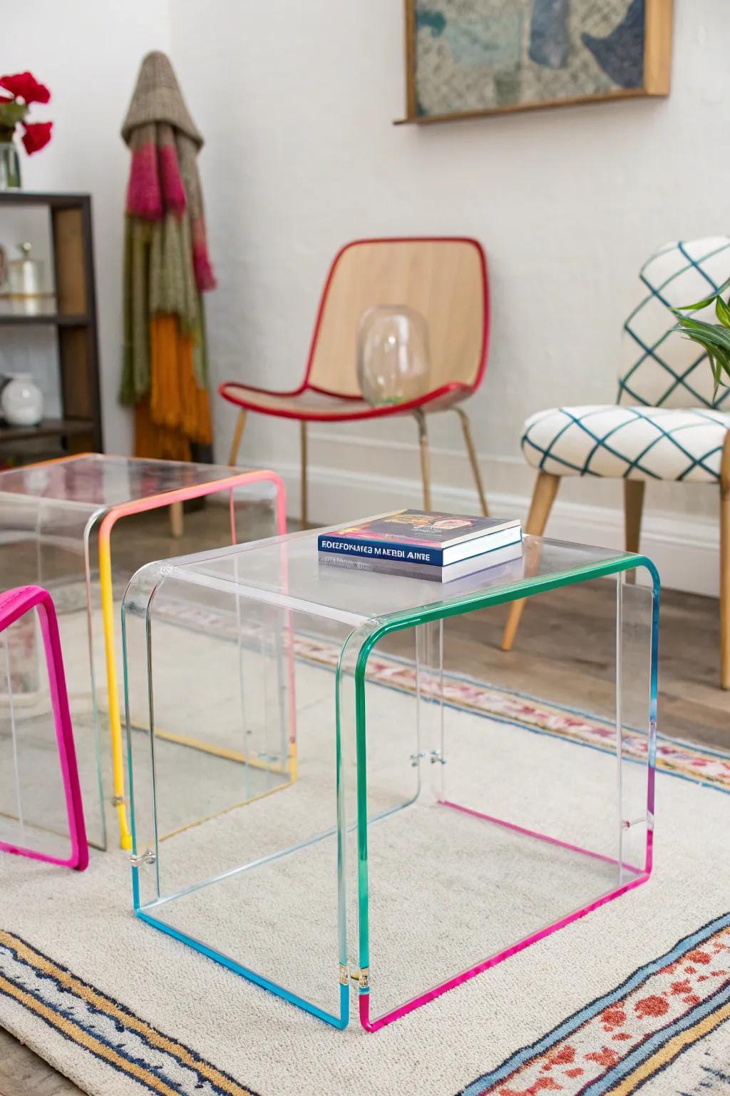 Color-edged clear components offer a playful touch.
