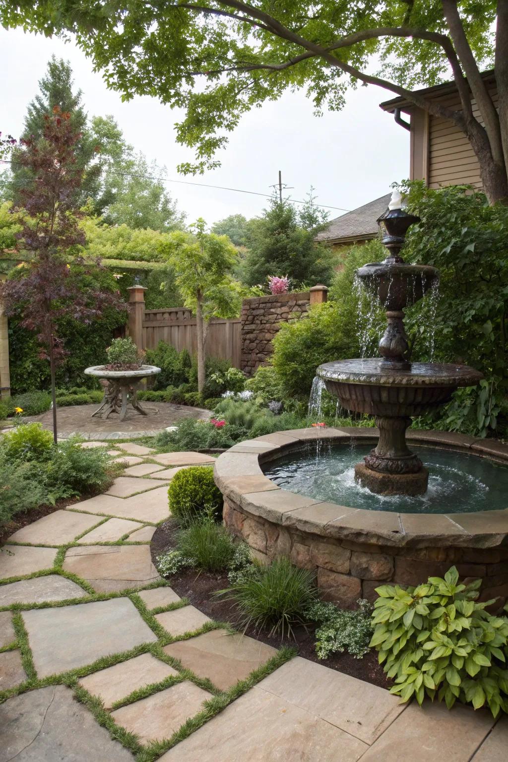 A tranquil water feature adding peace to the garden.