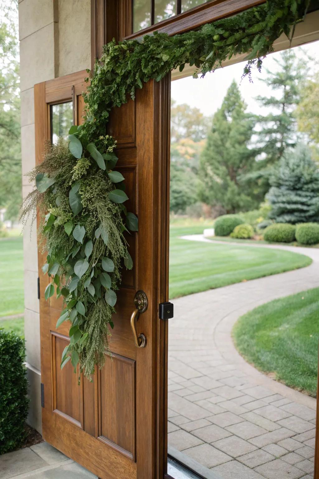 Greenery swag contributes a revitalizing and natural aspect to your entrance.