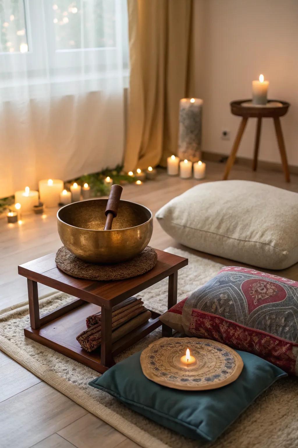 Permit calming sounds to accompany your meditation pattern.