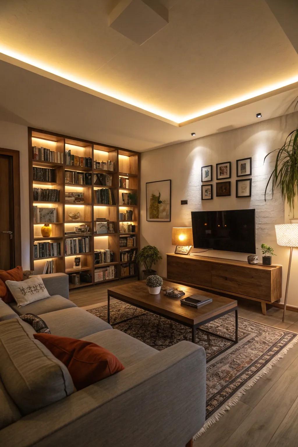 Ambient lighting creating a cozy mood.