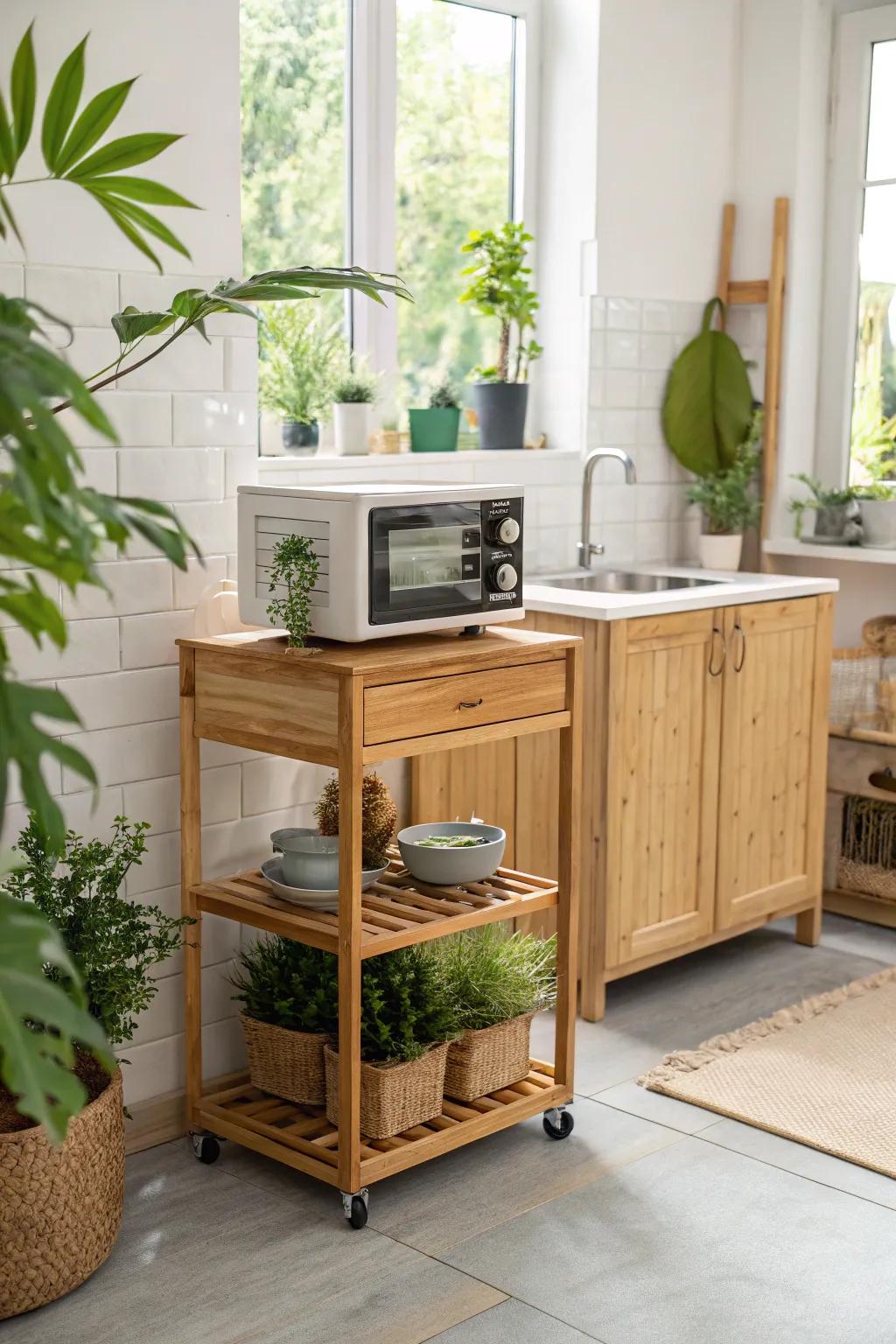 Champion sustainability with a bamboo microwave cart.