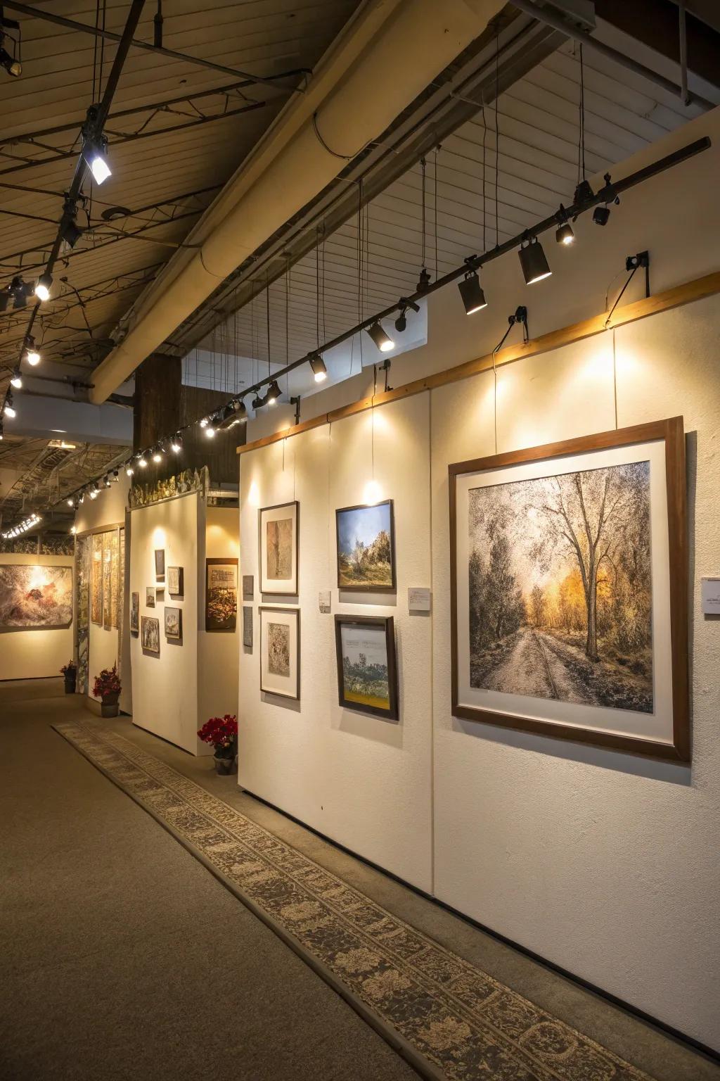 The well-planned lighting maximizes the impact of the gallery wall.