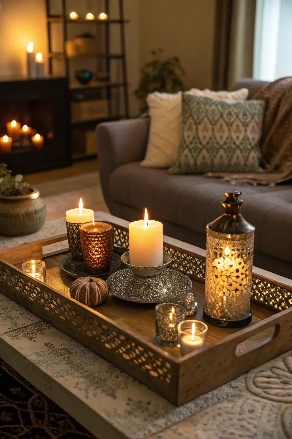 Candles fashion a serene and embracing atmosphere.