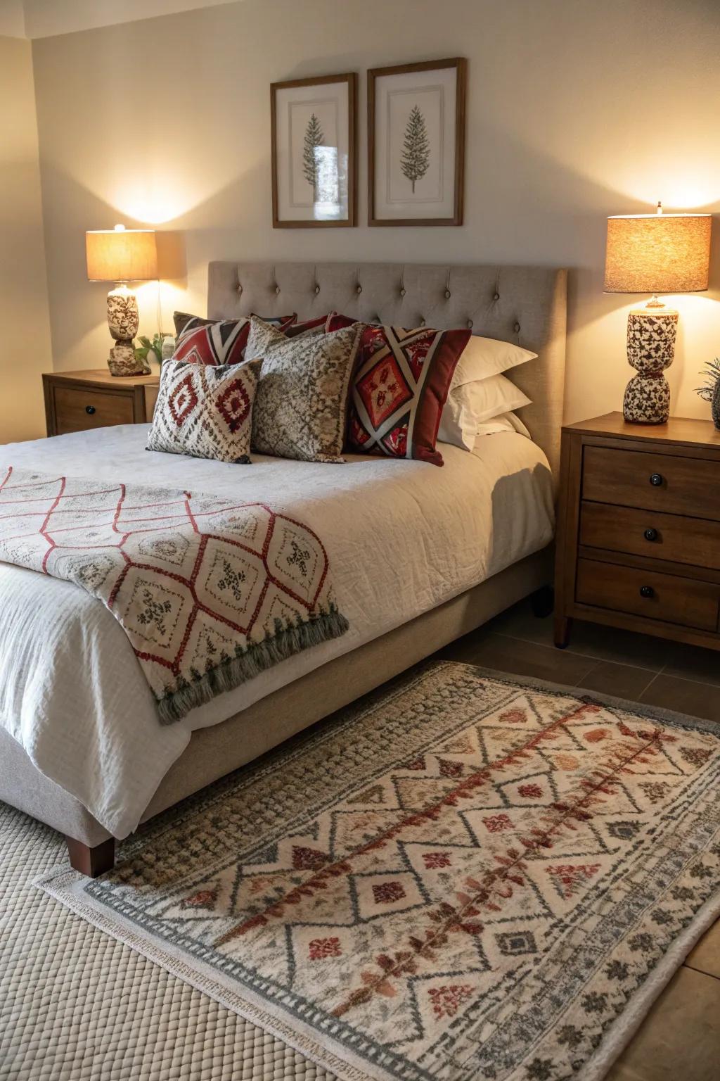Patterns and textures animate this modern farmhouse guest bedroom.