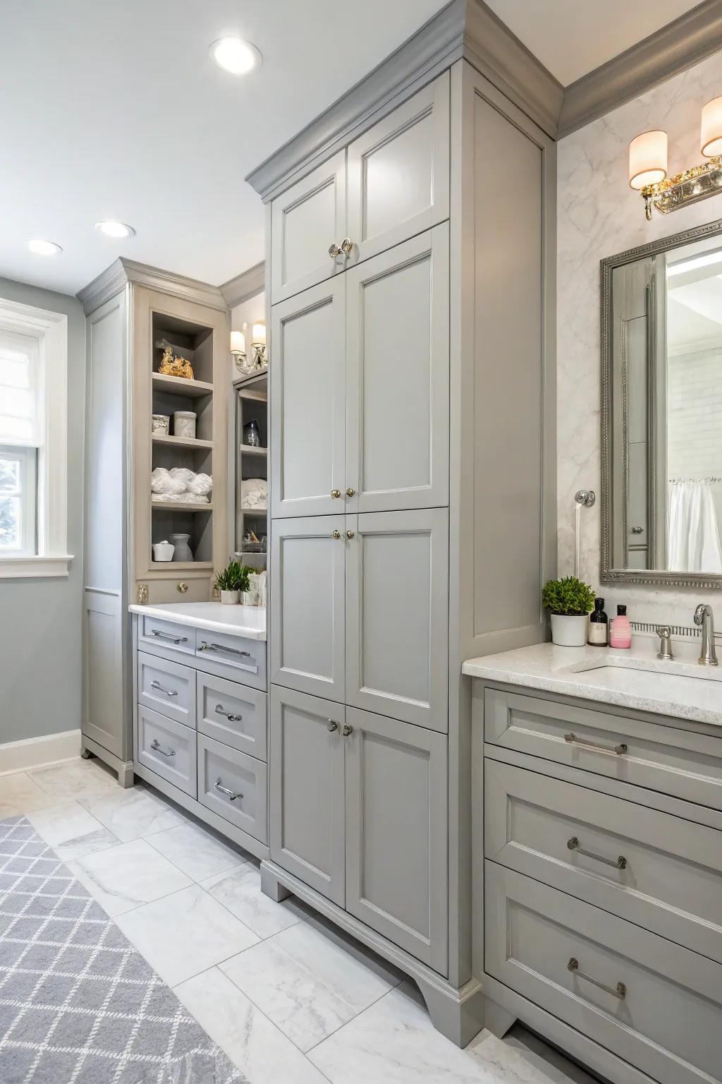 Practical storage helps maintain a structured and clutter-free bathroom.