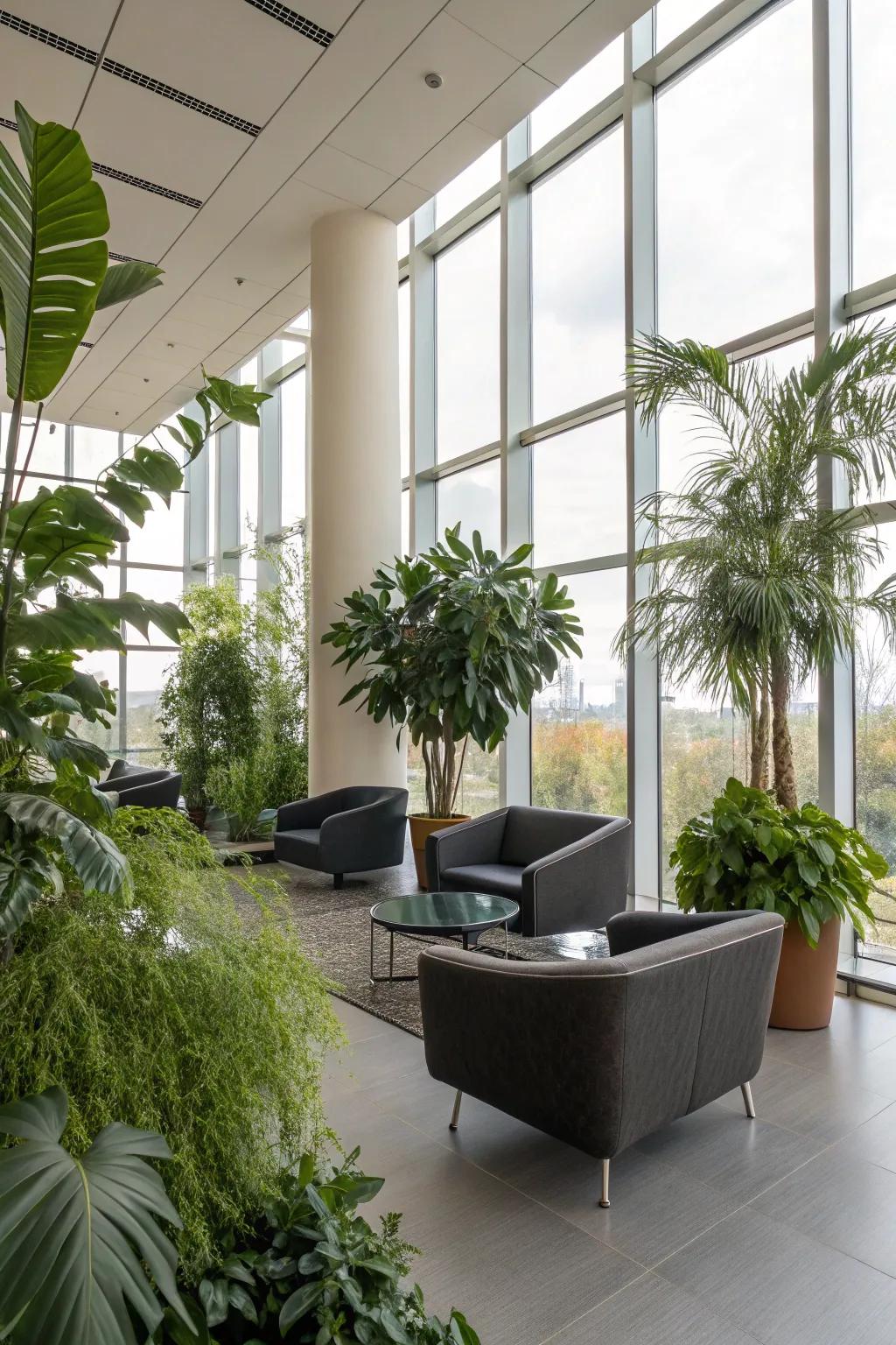 A modern interior featuring indoor plants for a touch of nature.