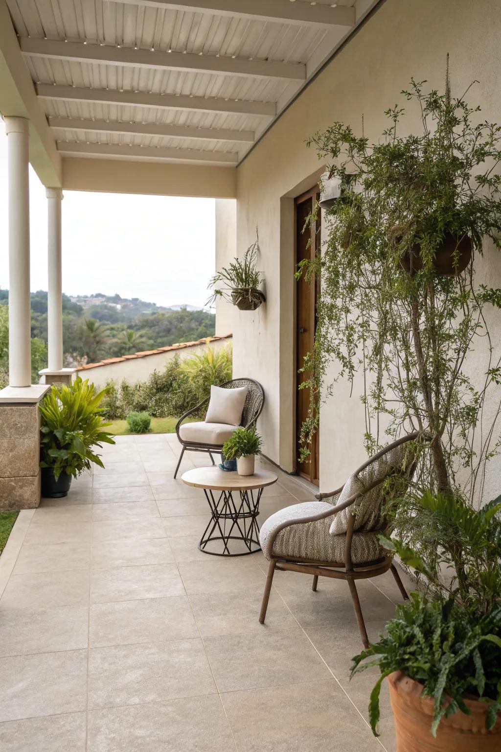 Neutral palettes establish a serene, modern patio aesthetic.