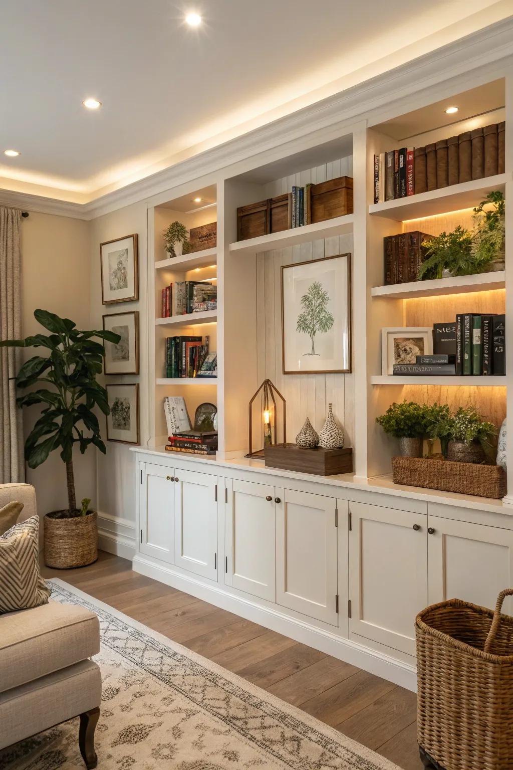 Realize a unified look with built-in shelving.