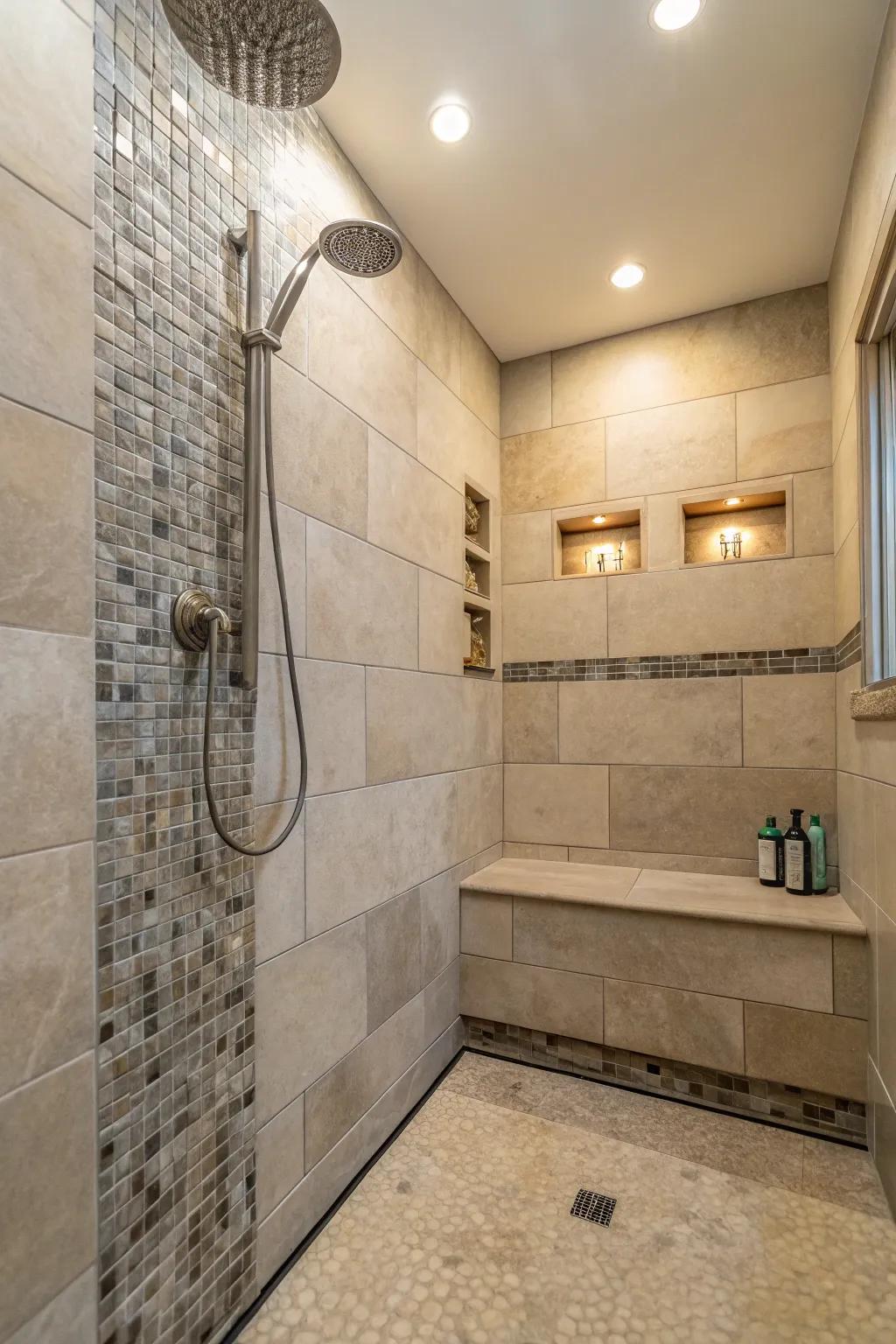 A soothing shower environment showcasing a subdued color theme.