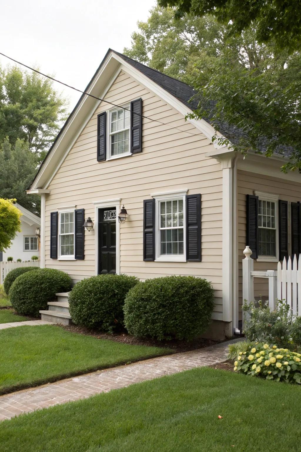 Timeless taupe featuring dark shades for an enduring exterior.