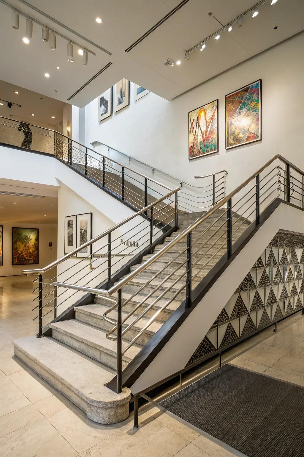 Geometric stairwells render a bold architectural assertion.