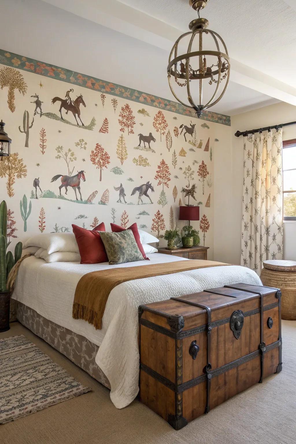 Western-inspired wallpaper creates a bold design declaration.