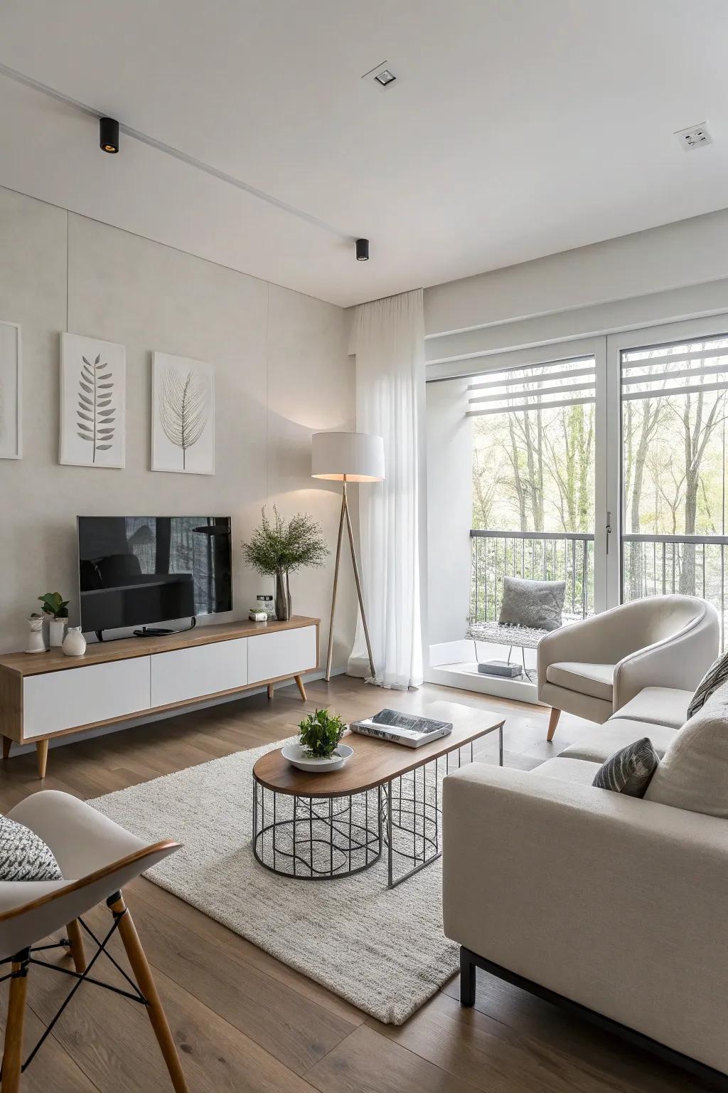 A minimalist strategy fosters a serene and open sensation.