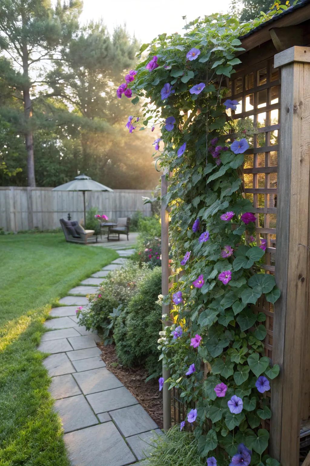 Morning glories provide a lovely and efficient privacy screen.