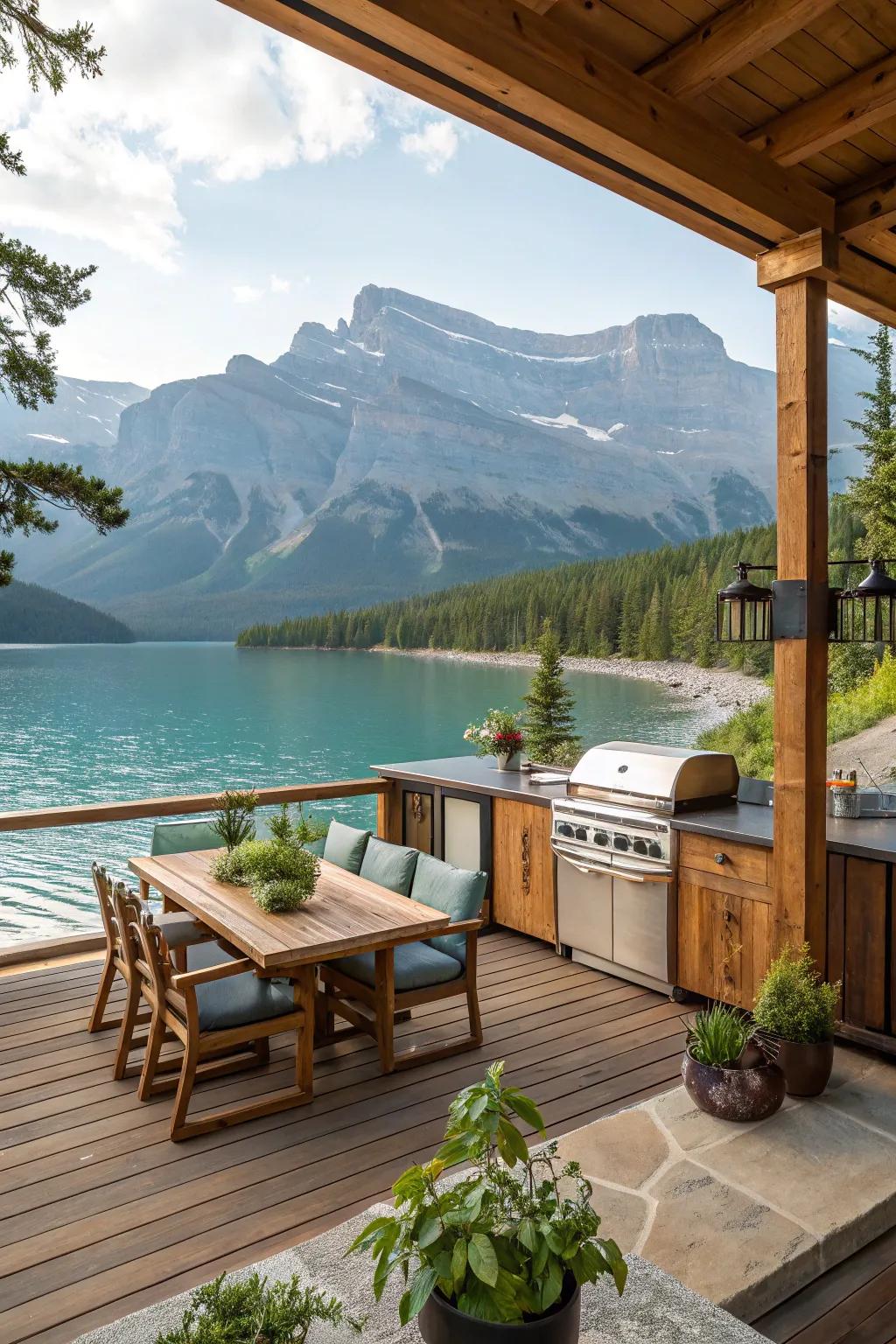 An outdoor kitchen merging cooking with nature.
