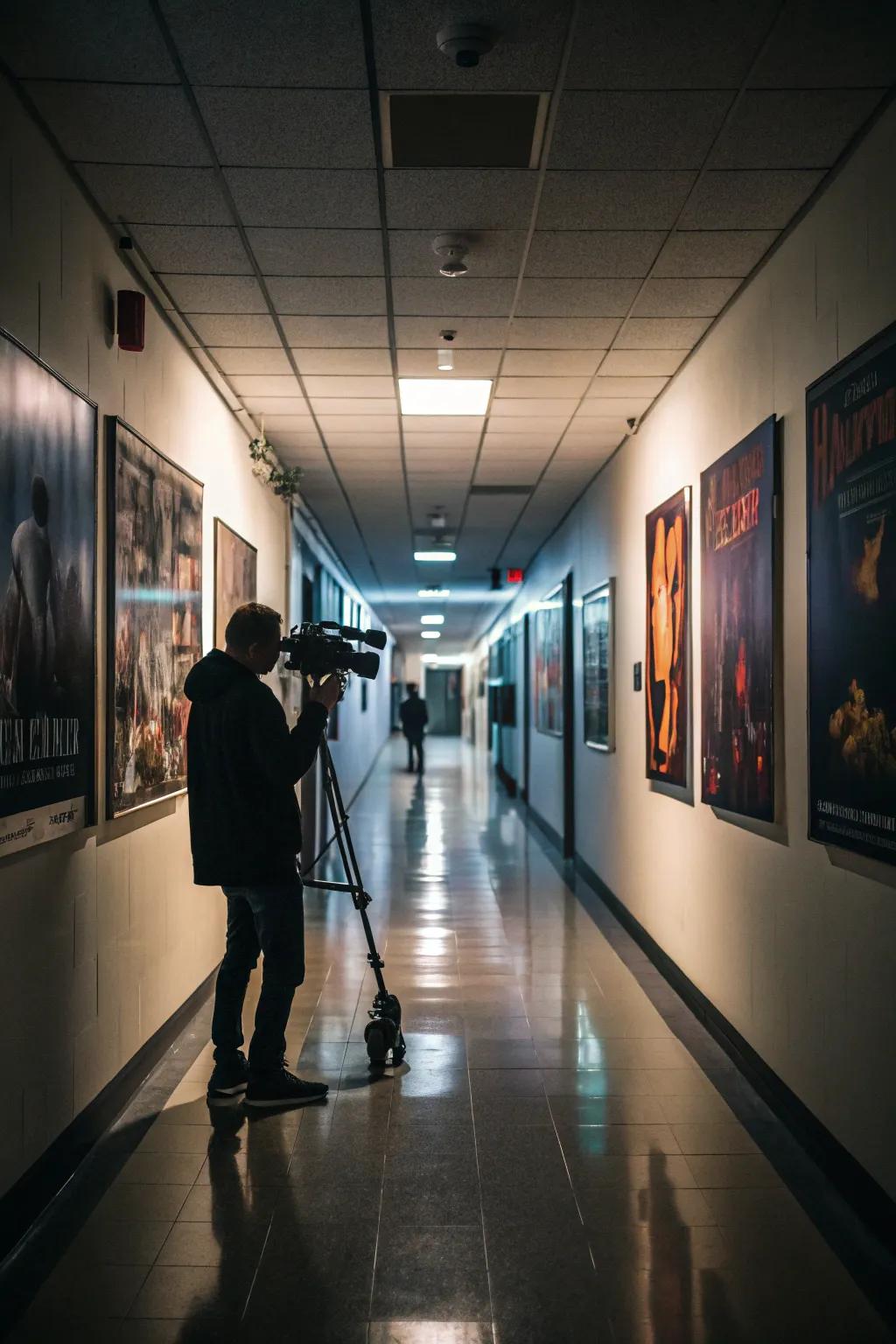 A corridor featuring lively arrangement movie art.