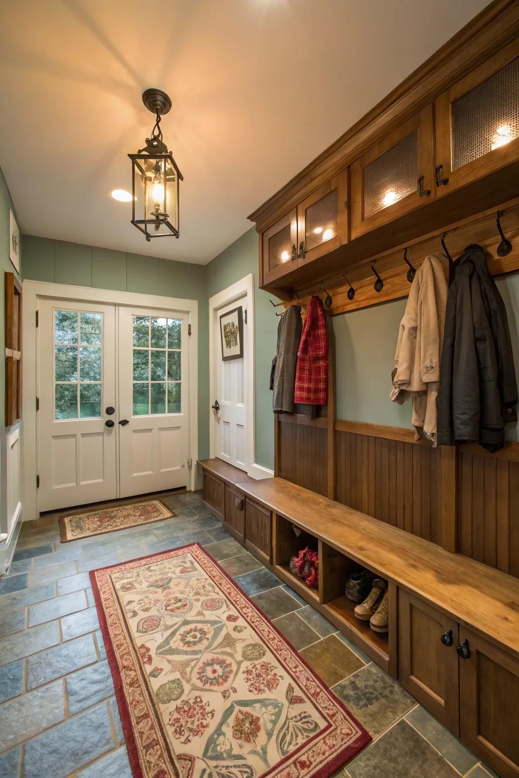 Heated floors contribute a luxurious, warm feel to your mudroom.