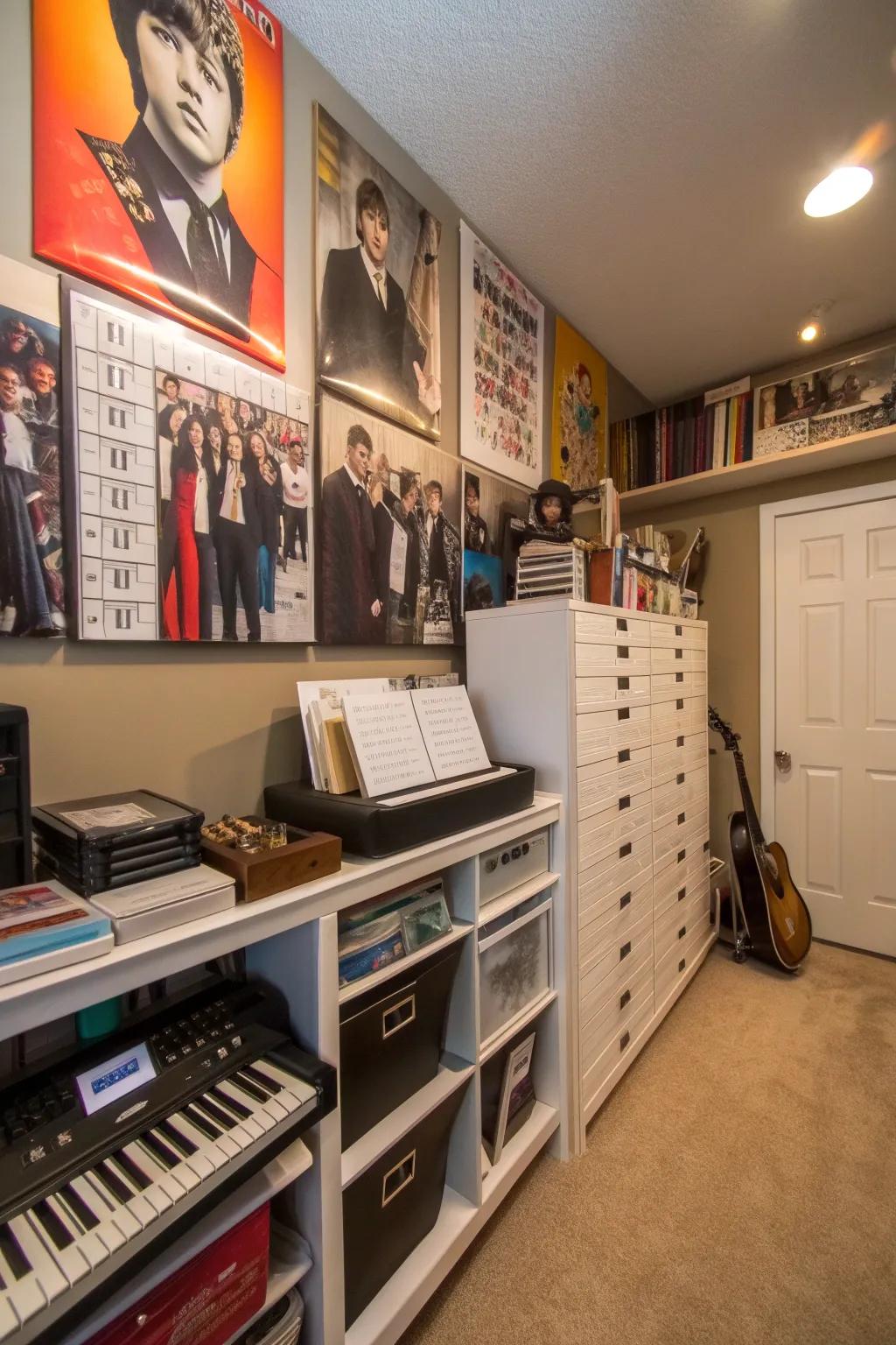 Good storage keeps the music space styled.
