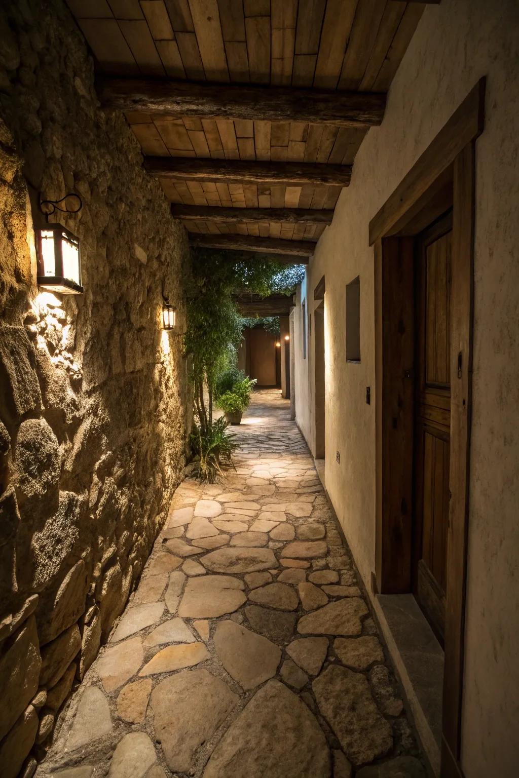 Stone flooring brings a rustic, organic touch to your hallway.