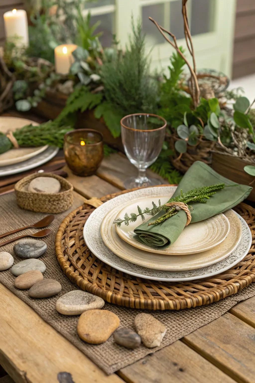 An earthy color scheme for a nature-themed ambiance.