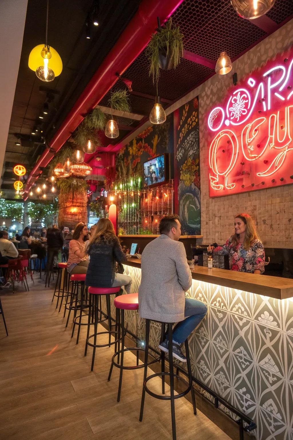 Energize social hubs using a playful neon illumination.
