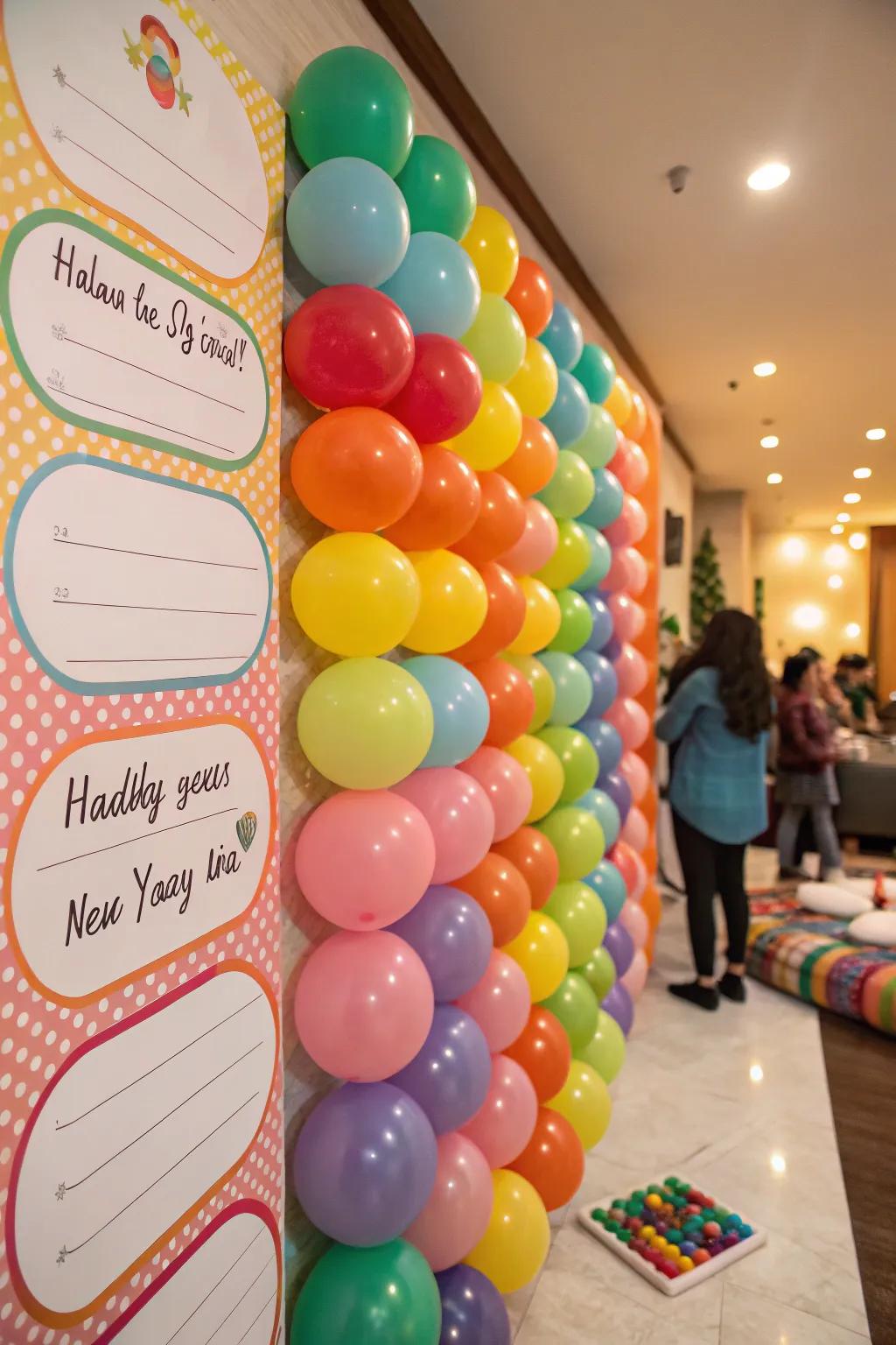 A balloon wall adorned with personalized wishes, adding a thoughtful touch to the celebration.
