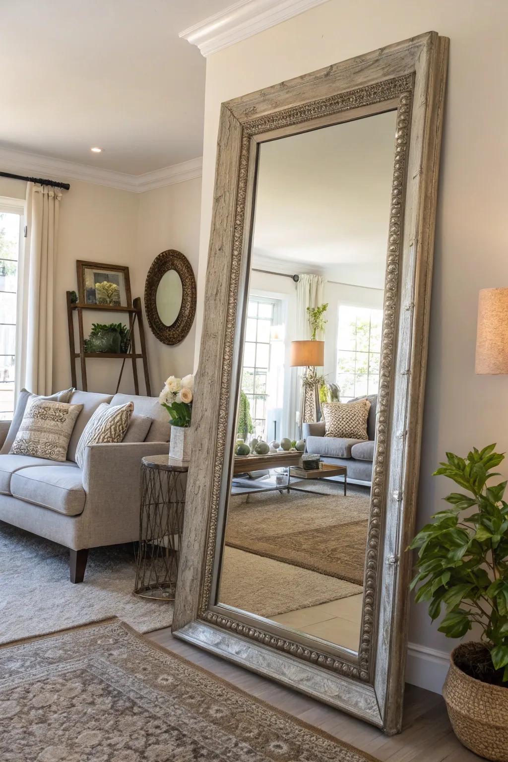 Mirrors brighten the area and give a sense of spaciousness.