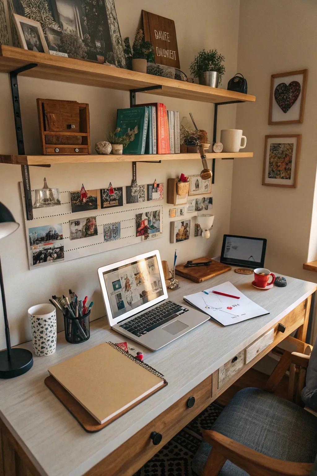 Personal touches transform your workspace, making it uniquely yours.