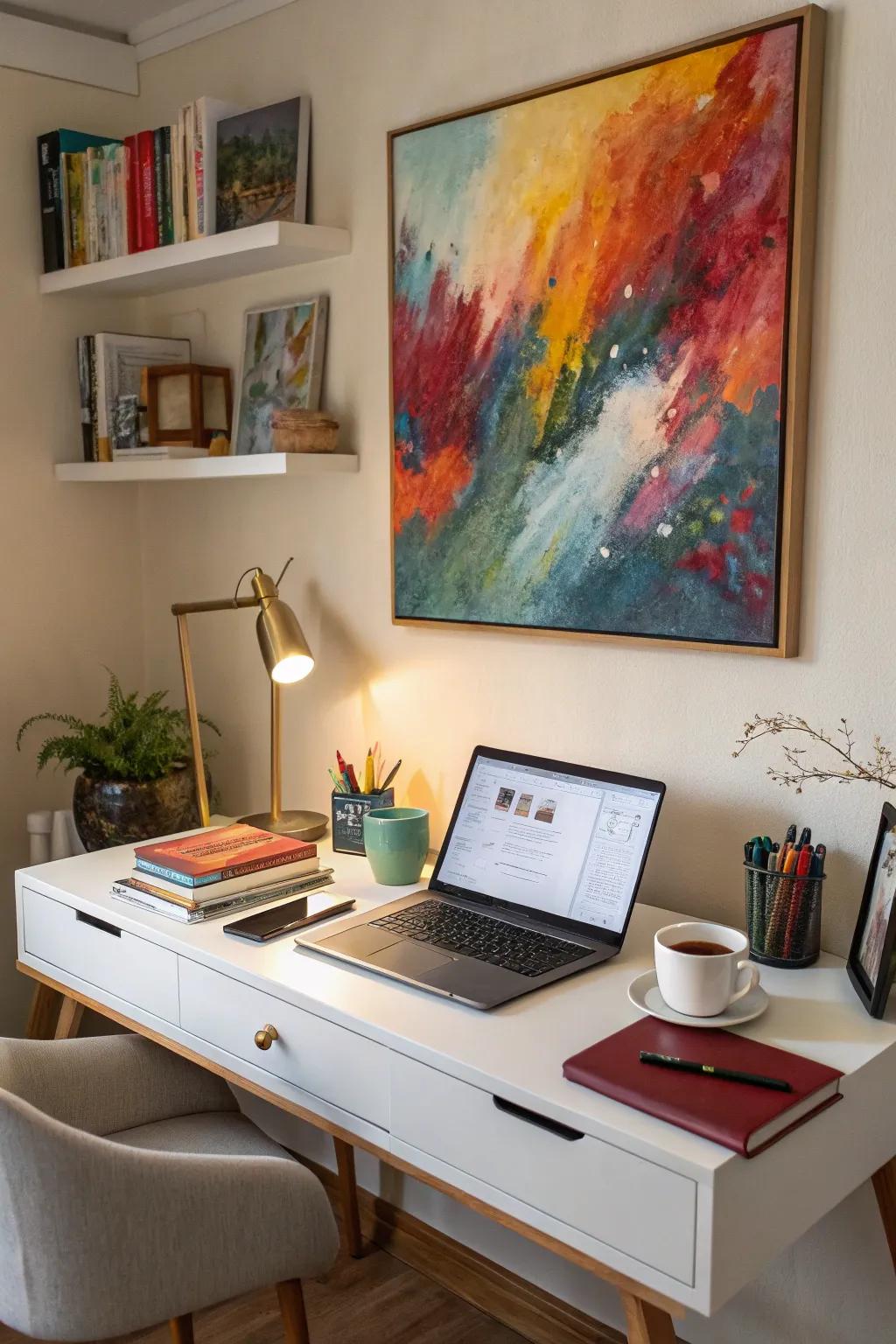 Add artwork that inspires you to your workspace.