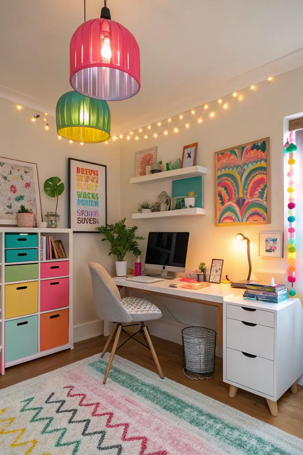 Colorful lighting designs encourage innovation within the workspace.