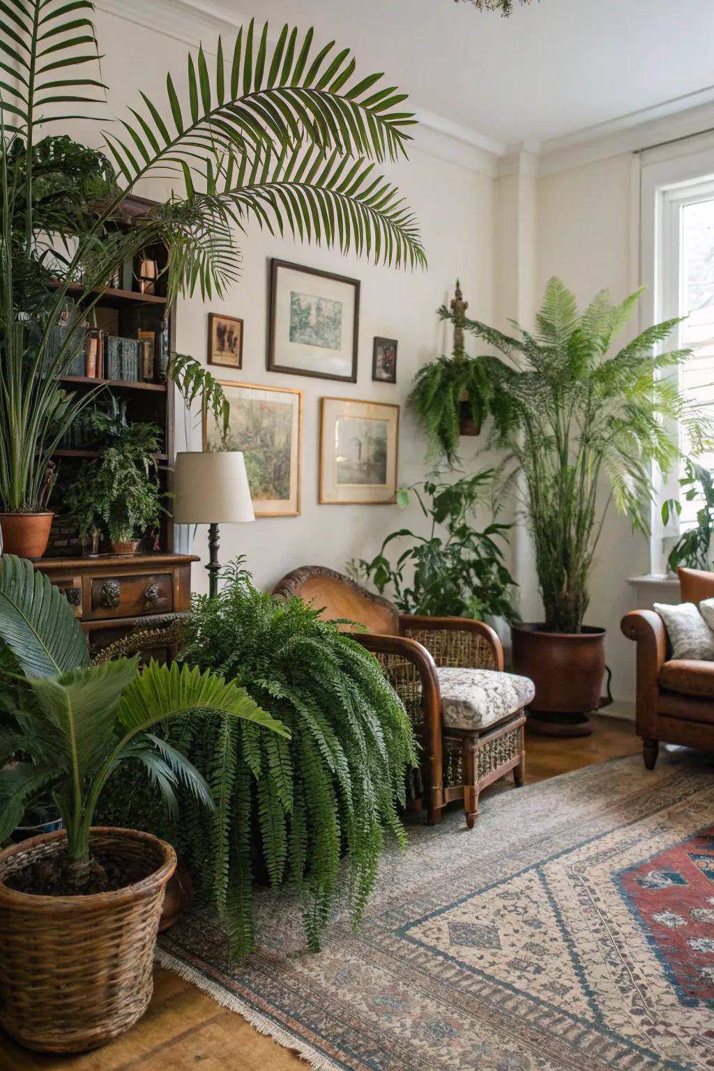 Interior botanical elements introduce a revitalizing natural aspect to the space.