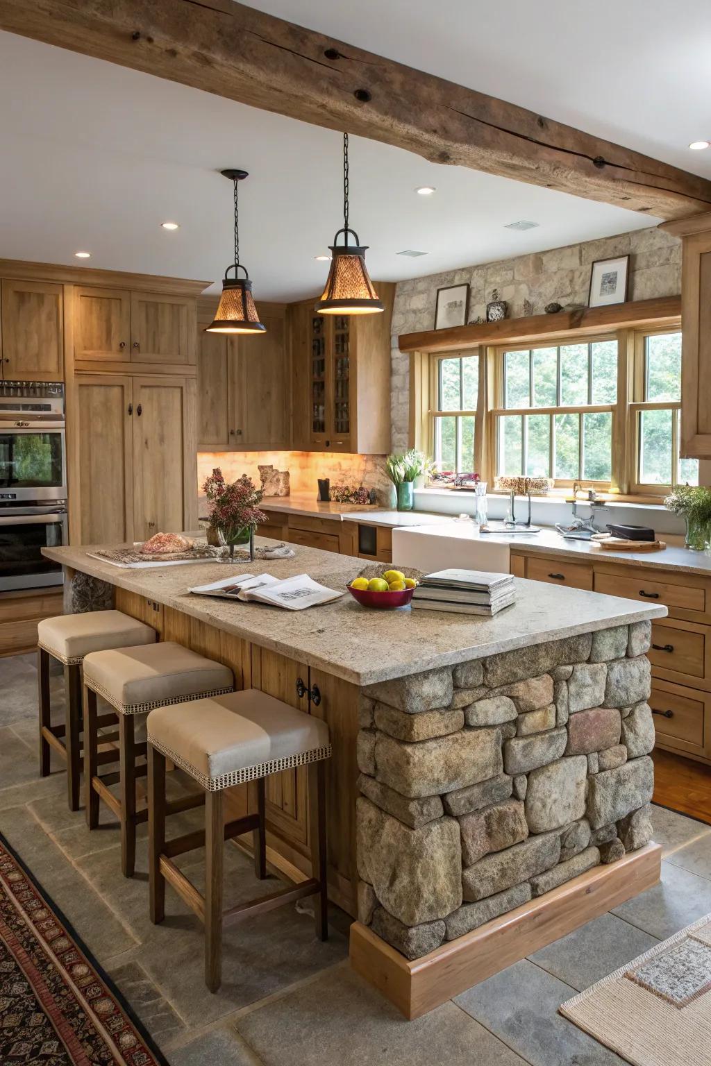 A central island enhances practicality while serving as a compelling focal element.