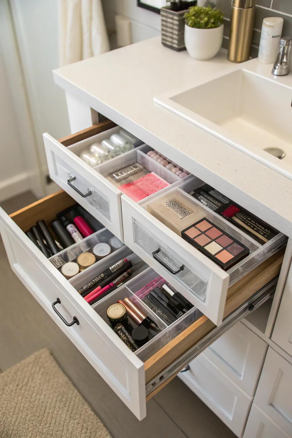 Drawer dividers ensure small items stay carefully arranged.