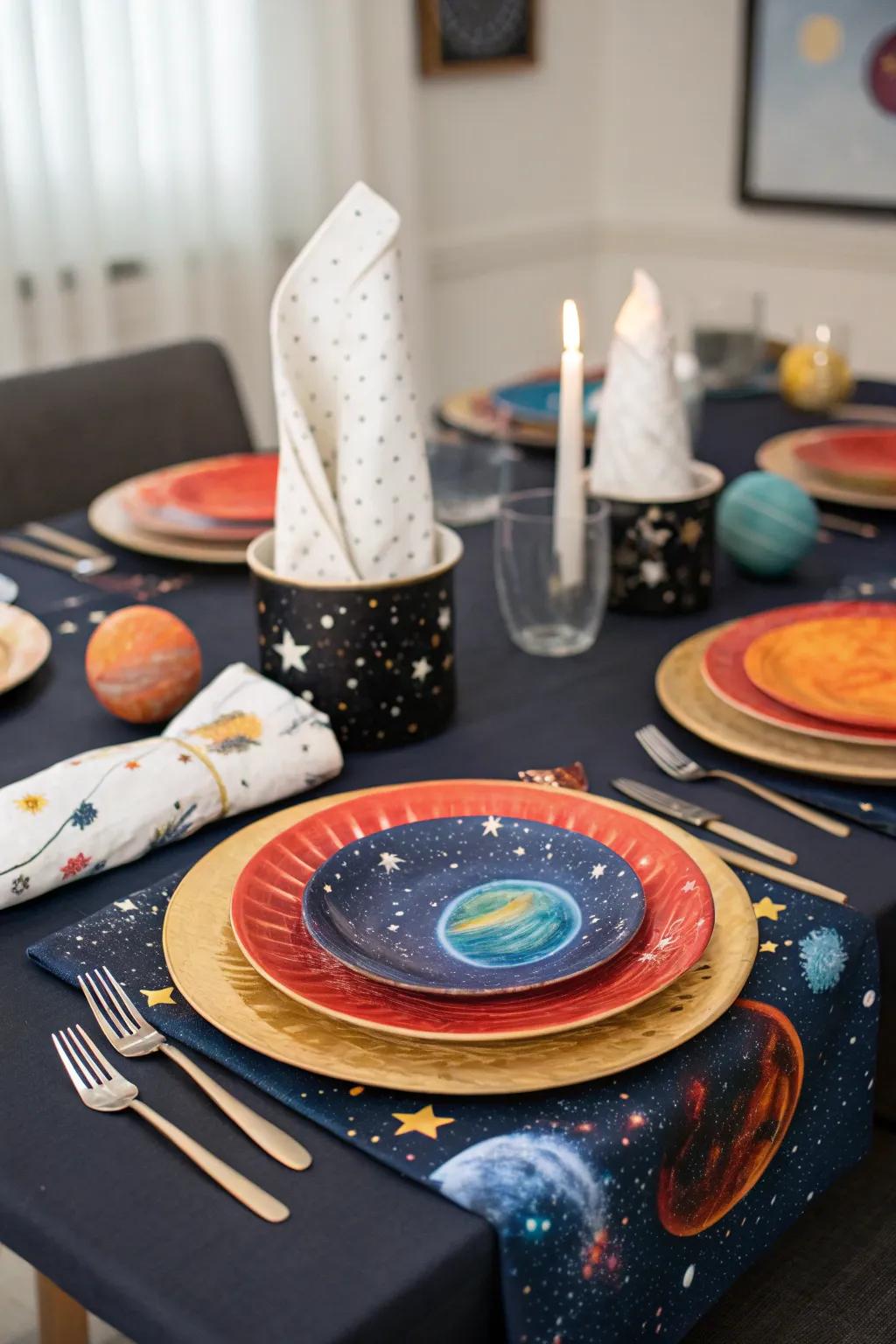 Planetary table arrangements elevate your dining affair to cosmic heights.