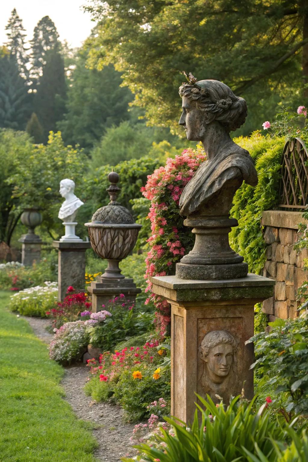 Artistic sculptures appending personality to the garden.