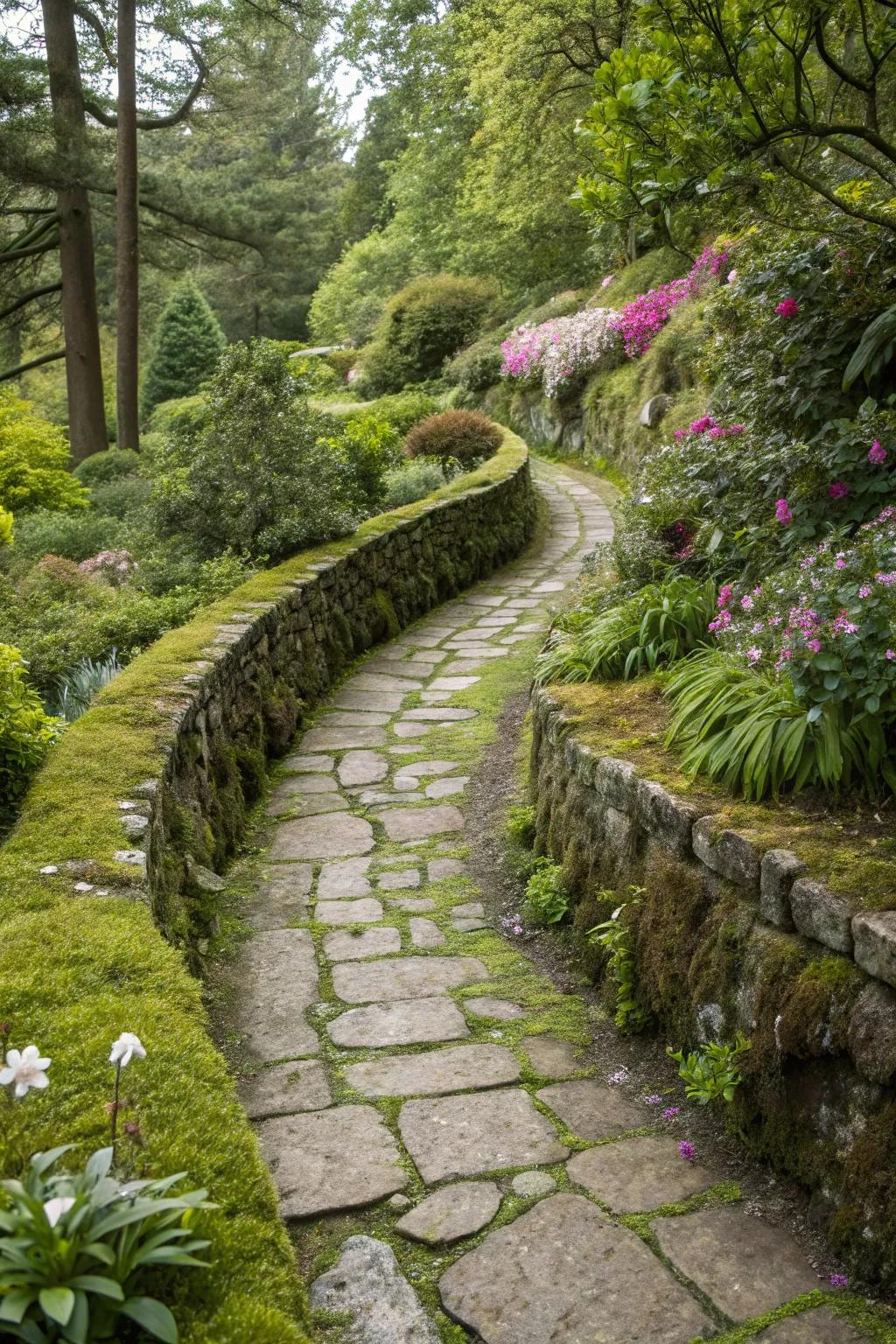 Stone paths create enticing trails through your outdoor setting.