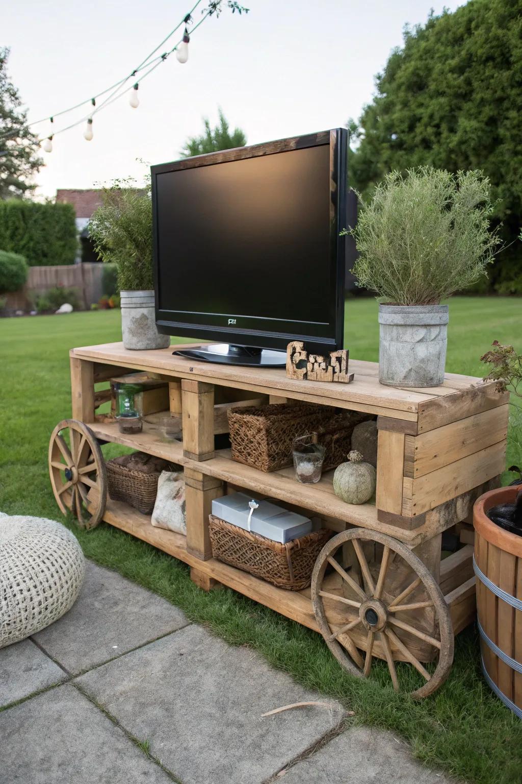 With a DIY project, create your own outdoor TV stand.