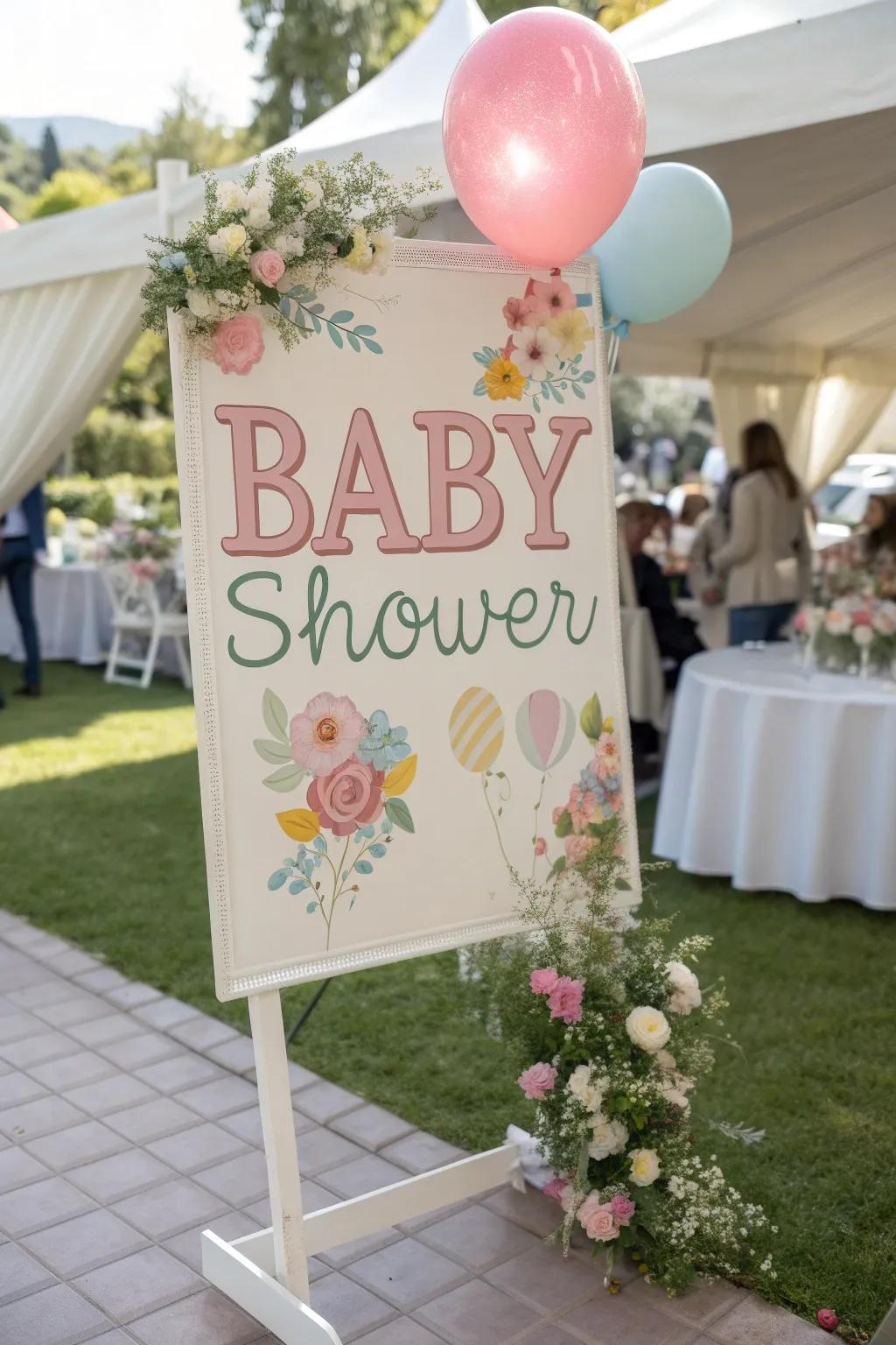 Charming signs guide visitors and amplify the baby shower theme.