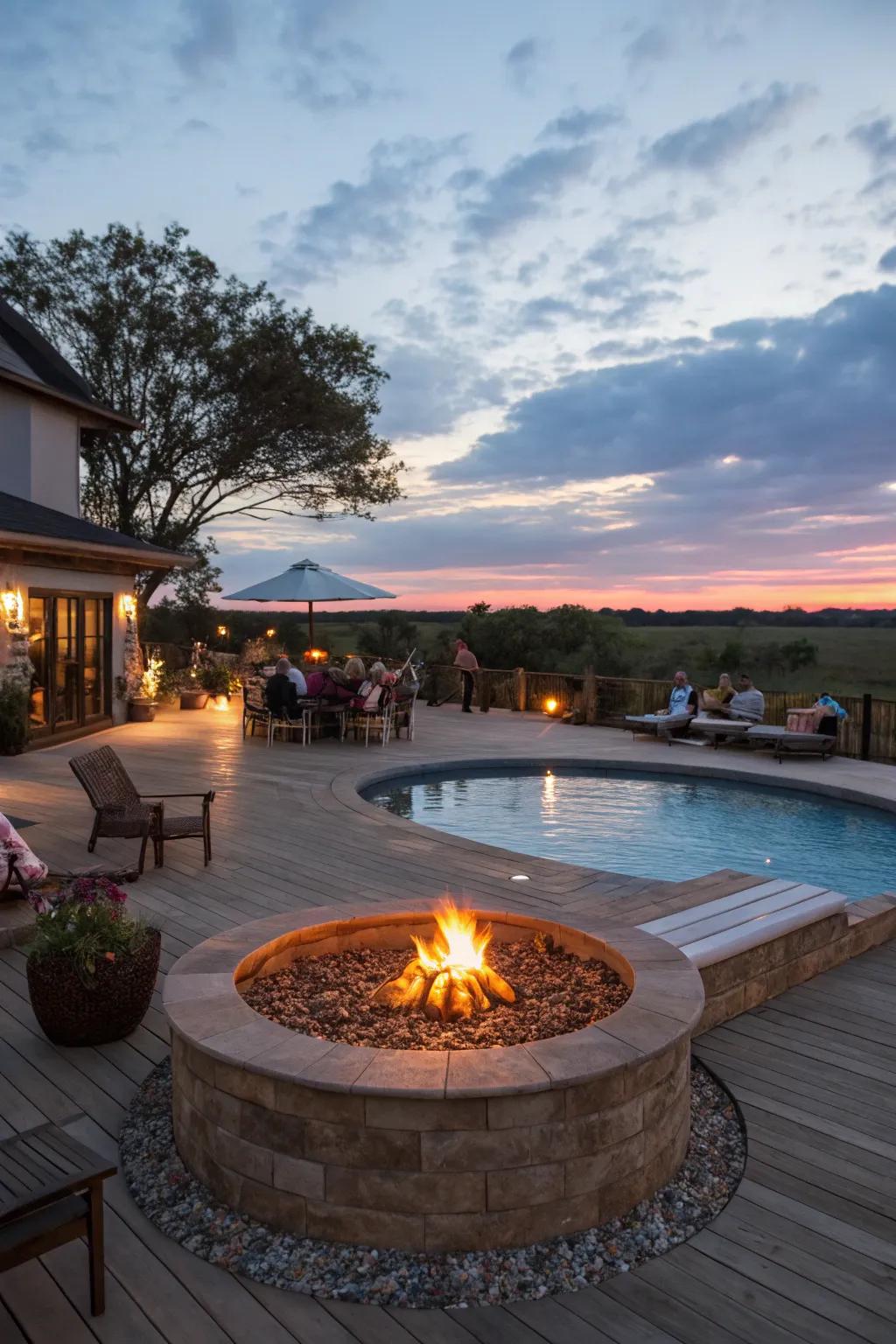 A bonfire spot contributes warmth and ambiance to nighttime get-togethers.