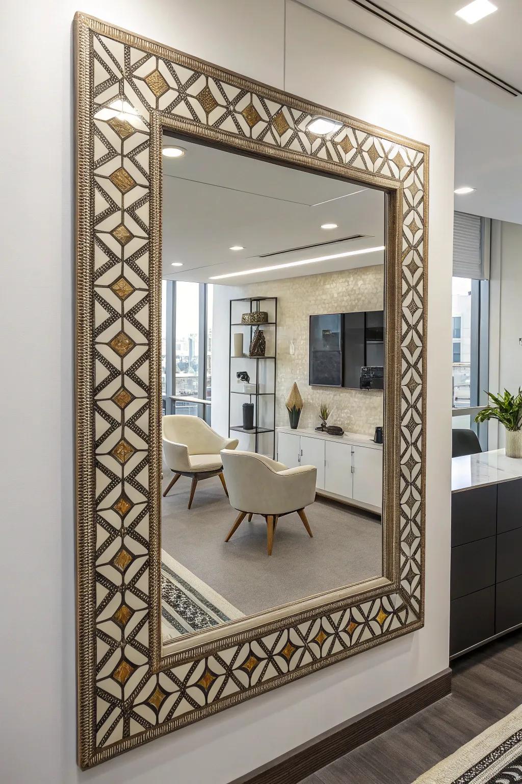 Shaped patterns create a modern aesthetic.