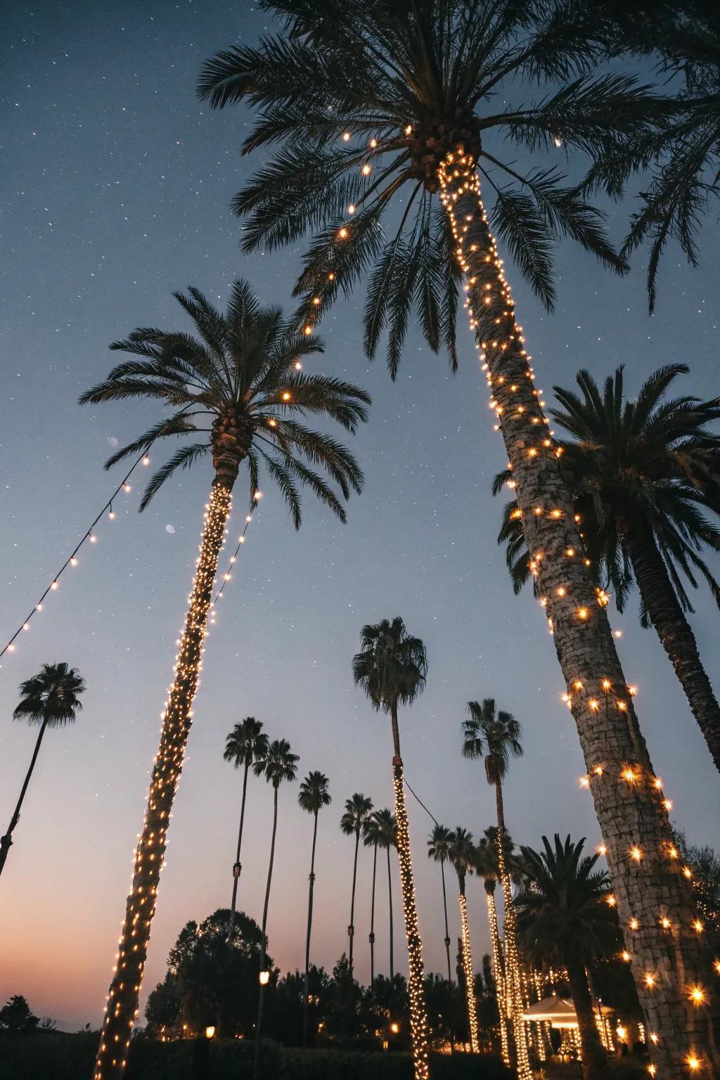 Transform your palm trees into a fairy tale using cascading lights.