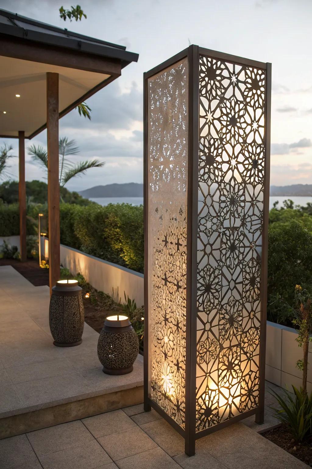 Artistic compositions transform privacy screens into captivating visual elements.